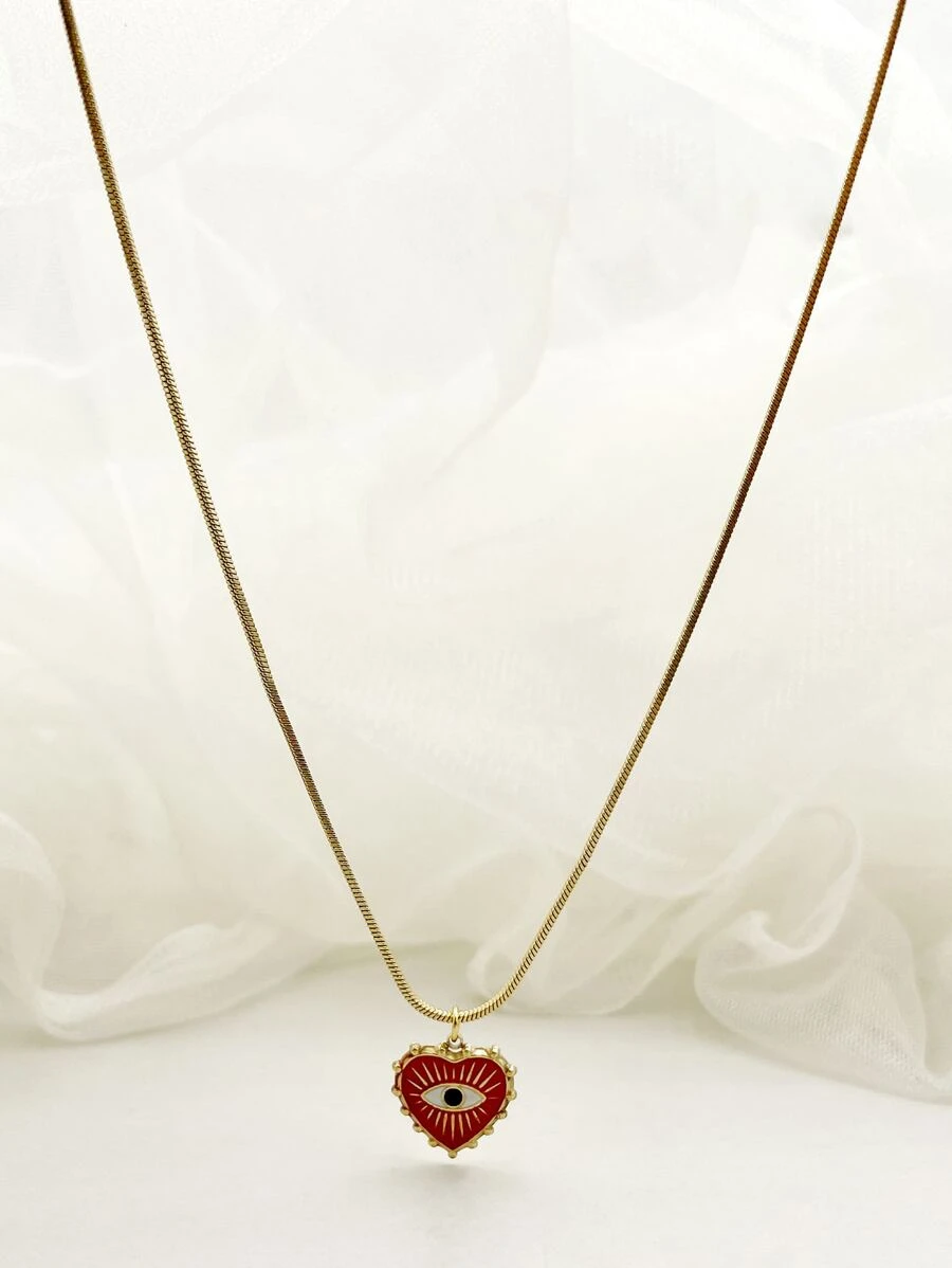 1 件复古不锈钢韩式清新心眼吊坠项链，适合女士、约会、节日、情人节、派对、朋友 - Mazuer 情人节、妈妈、母亲、母亲节、礼物