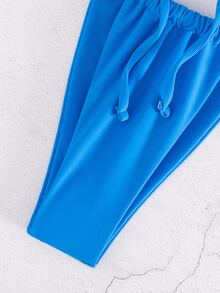 Nuevo conjunto de bikini de unicolor sexy para mujer, con diseño de lazo frontal y volantes, para el verano - Azul - Ver 8