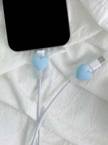 2pcs 3d Heart Shaped Cord Protector - Baby Blue - View 1