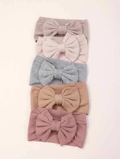 bilicaca 5pcs Random Colored Candy Shaped Hair Bands With Wide Bowknot For Kids, Baby Girls Love Valentine