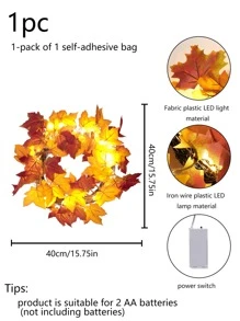 1入組40cm高人造楓葉led燈花圈,適合於豐收派對,農場門口懸掛,門廊和通道牆壁裝飾,主題農家餐廳,日常聚會,以及主題酒店床頭櫃的秋季掛飾 - 彩色 - 查看 4