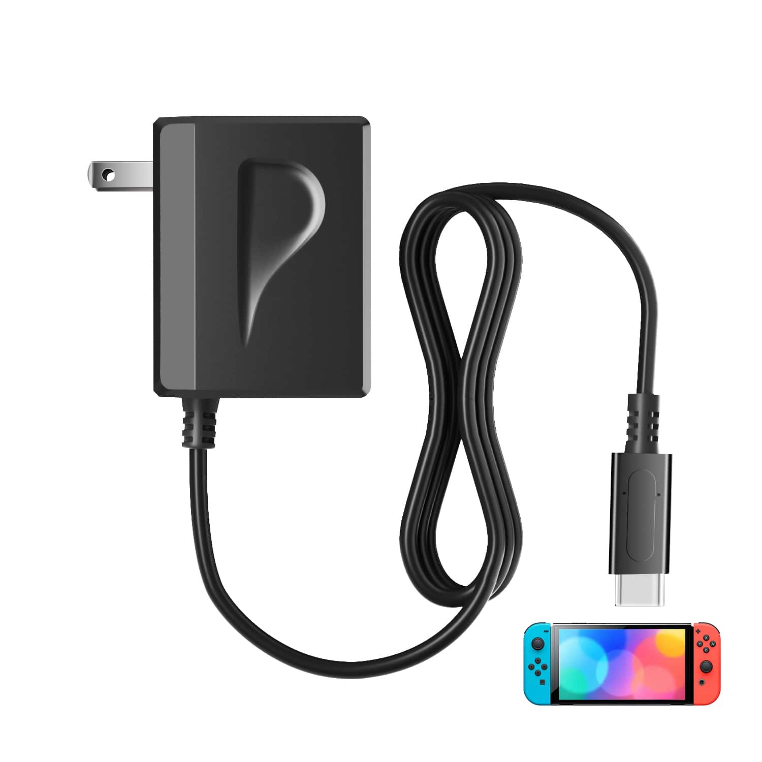 充电器兼容 Switch、Switch Lite 和 Switch Oled，交流适配器兼容 Switch Tv Dock 模式，5 英尺 C 型 Switch 充电线。15v2.6a 输出，用于 Switch 快速充电 - 美規 - 查看 1