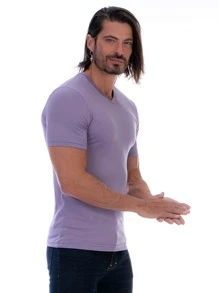 Playera Cuello V Para Hombre Manga Corta Básica - Lila Púrpura - Ver 3