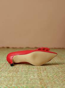 Tacones Rojos Altos Con Decoración De Lazo - Rojo - Ver 4