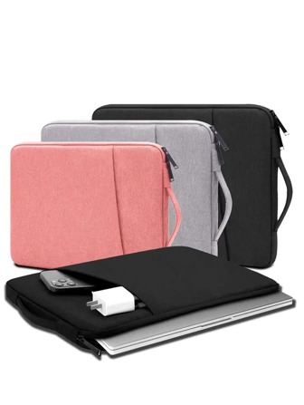 适用于 13/14/15/16 英寸笔记本电脑的笔记本电脑保护套，采用聚酯纤维制成，带口袋，黑色，适合学生，黑色书包，返校公文包，单肩包，斜挎包，平板电脑包，收纳包，男女通用，商务旅行必备，送给老师或父亲的礼物，电子产品收纳包。