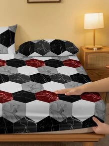 1pc Fashionable Minimalist Style Floral & Butterfly & Plaid Pattern Printed Brushed Fabric Bed Fitted Sheet Cover Dustproof Protector Bedding Set For Bedroom, Home Decor - Multicolor - View 4