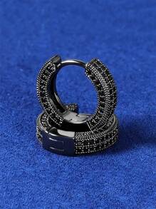 1 Pair Unisex Hip Hop Style Cubic Zirconia Hoop Earrings, Miro Pave CZ Gunmetal Black Nanocoating Personalized Fashion Copper Gold-Plated Earrings - Gun Black - View 3