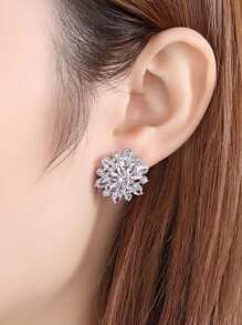1 Pair Flower Cubic Zirconia Stud Earrings Women For Engagement Wedding Party Female Ear Fashion Jewelry Valentines,Mom,Mother,Mother's Day,Gift