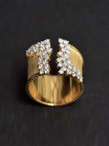 1 件奢华镀金男女通用戒指，带微镶嵌，适用于新娘手饰、婚礼/派对戒指皇家万圣节 - 金色 - 查看 4