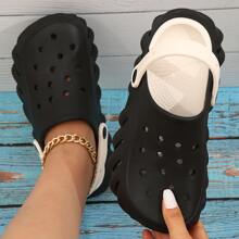 女士雙色時尚輕盈透氣厚底運動鞋,鞋面帶孔