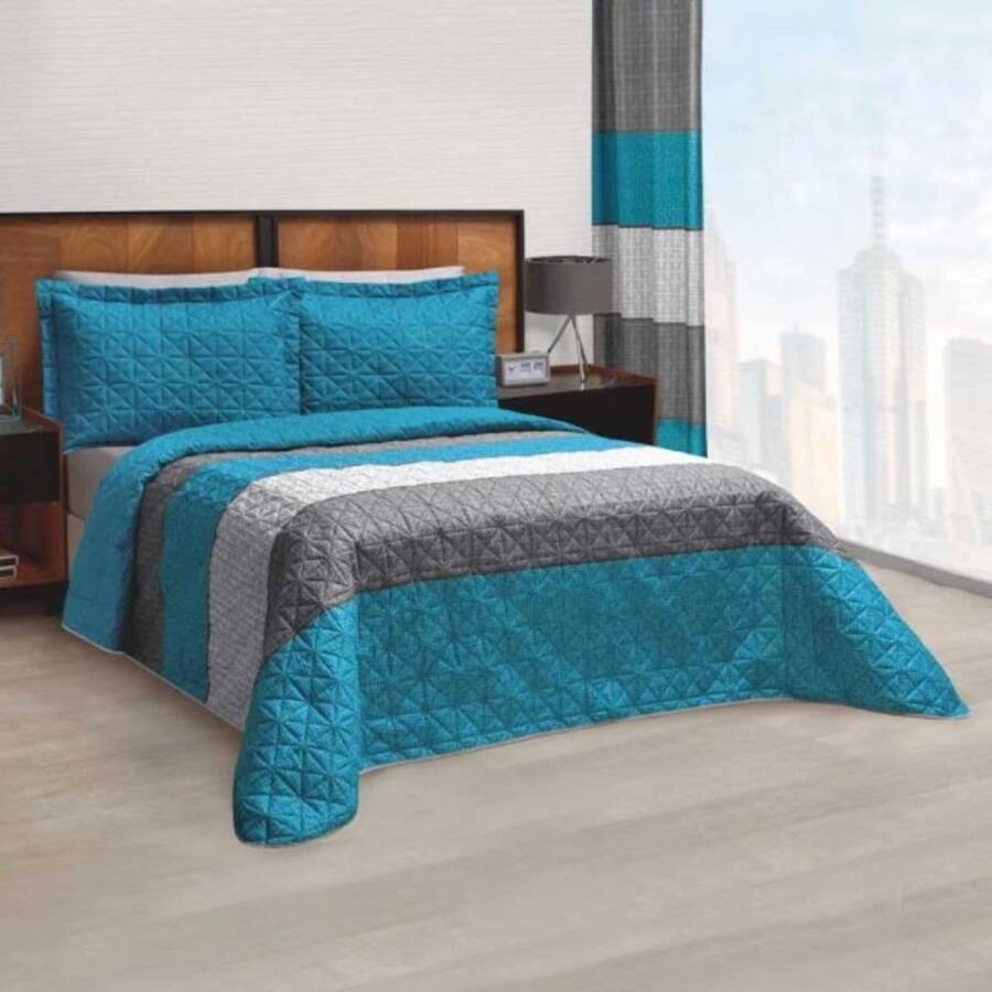 Pinsonic Lightweight Double View Printed Duvet - Cadet Blue - View 1