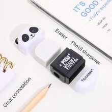 1入組二合一可愛貓熊卷筆刀-手持卷筆刀帶橡皮適用於兒童-完美禮品