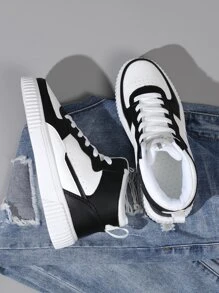 Damen Sportschuhe Mit Hohem Schaft, Bequem & Atmungsaktiv, Schnürverschluss, Schwarz Und Weiß - Schwarz und Weiss - Übersicht 2