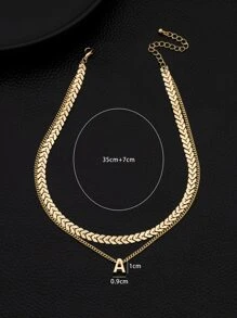 1條時尚金屬魚骨鍊&字母吊墜多層項鍊 - 金黃色 - 查看 5
