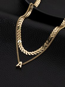 1條時尚金屬魚骨鍊&字母吊墜多層項鍊 - 金黃色 - 查看 2