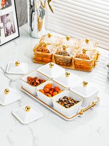 1 Set Of Festive Square Fruit Tray With Cover And Acrylic Tray For Home Use - White - View 5