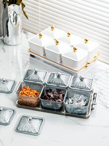 1 Set Of Festive Square Fruit Tray With Cover And Acrylic Tray For Home Use - White - View 9
