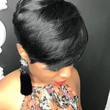 Krótki Czarny Peruka syntetyczna Dla kobiet , Strona Grzywka Cięcie Pixie Fryzura