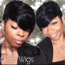 Krótki Czarny Peruka syntetyczna Dla kobiet , Strona Grzywka Cięcie Pixie Fryzura