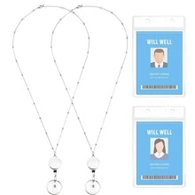 1入組銀可伸縮串珠手機掛繩帶簡單的鉤和徽章夾,理想辦公工人(1入組胸章手機掛繩和2入組胸章夾子) - 銀色 - 查看 3