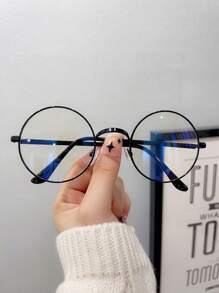 1入組女士極簡全畫幅圓形金屬眼鏡 - 黑色 - 查看 1