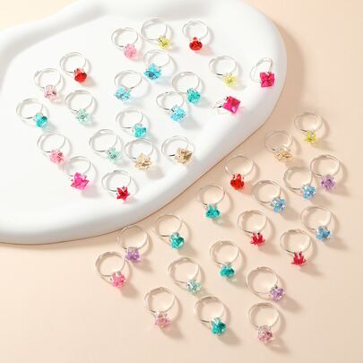 36 Cái/bộ Nhẫn Màu Bạc Hoạt Hình Có Thể Điều Chỉnh Cho Nữ Với Đá Quý Giả