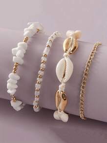 4pcs Phong cách Bohemian Kết cườm & lột vỏ Nhiều lớp vòng chân - Nhiều màu - Xem 2