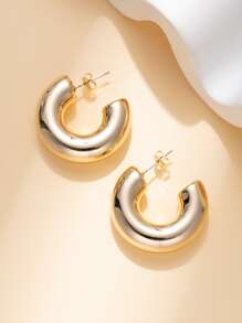 2 件时尚波西米亚巴洛克风格中号 C 形防过敏耳钉，适合女性日常佩戴和礼物 - 金黃色 - 查看 8