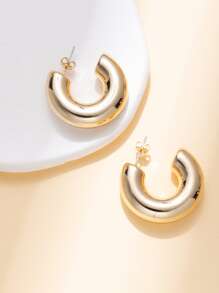 2 件时尚波西米亚巴洛克风格中号 C 形防过敏耳钉，适合女性日常佩戴和礼物 - 金黃色 - 查看 7