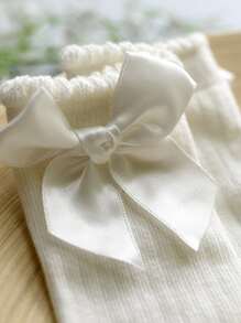 公主飄帶嬰幼兒膝上高筒襪,帶蝴蝶結女童長筒襪,復古童裝襪襪,派對生日婚禮禮物（適用於幼兒） - 米色 - 查看 4