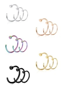 15 Chiếc 20G Phẫu Thuật Mũi Thép Nhẫn Vòng Cho Nam Nữ Hình Chữ C Đĩa Phẳng Mỏng Mũi Nhẫn Sụn vành Tai Phòng Thân Bộ Trang Sức - Nhiều màu - Xem 1