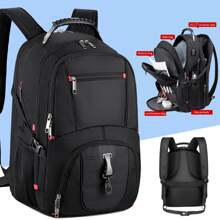 17英寸筆記型電腦背包，防水超大型TSA旅行背包，反盜版大學商務男士背包附有USB充電口，17.3遊戲電腦背包，適用於女性和男性，黑色45L旅行背包，筆記本電腦背包黑色袋，戶外情人節禮物男性背包，背包日禮物，夏季大學包，父親的學校袋 - 黑色 - 查看 2