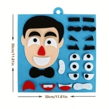 Juguete de fieltro para preescolar Cara Mágica, Tablero de fieltro para actividades de aprendizaje socioemocional y juegos, Permite crear múltiples expresiones faciales para mejorar las habilidades sociales - Azul - Ver 2