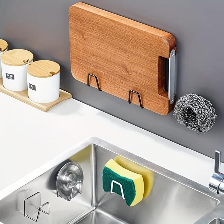 Sponge Holder For Kitchen, Stainless Steel, Bedroom Organizer, Sink Wire Sponge & Dish Cloth Soap Holder, No-Drill Wall-Mount - Silver - View 1