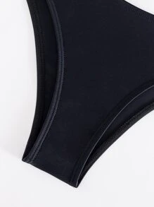 Women's Hollow Out Solid Color Bikini Set With Shoulder Straps, Backless Design Summer