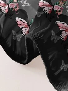 1入時尚簡約風格玫瑰、花卉、蝴蝶和格紋圖案印花毛絨緊身床單套，防塵，適用於臥室家居紡織床上用品 - 彩色 - 查看 6