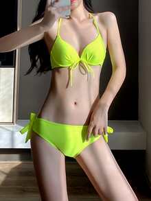 Women's Swimwear, High-end Two-piece Spa Bikini, Sexy Push Up Design For Small Chest Slimming, New Arrival - Green - View 3