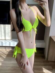 Women's Swimwear, High-end Two-piece Spa Bikini, Sexy Push Up Design For Small Chest Slimming, New Arrival - Green - View 1