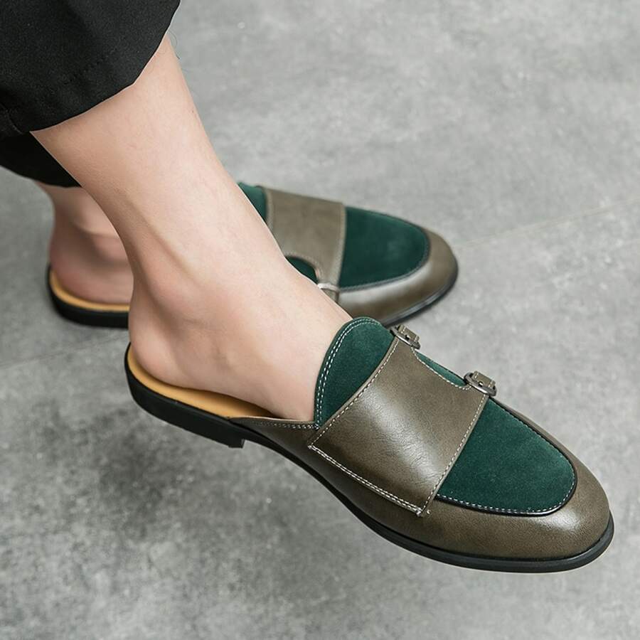 男士拼色經典穆勒鞋樂福鞋帶包頭 - 綠色 - 查看 1