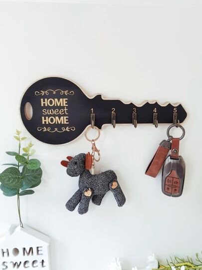 1pc Country Wooden Key Holder With Shelves And Hooks-Easy To Install, (BLACK WHITE GRAY)Space-Saving Wall-Mounted Organizer, Suitable For Keys, Coats, Etc.-Suitable For Entrances, Kitchens, Offices, Key Racks