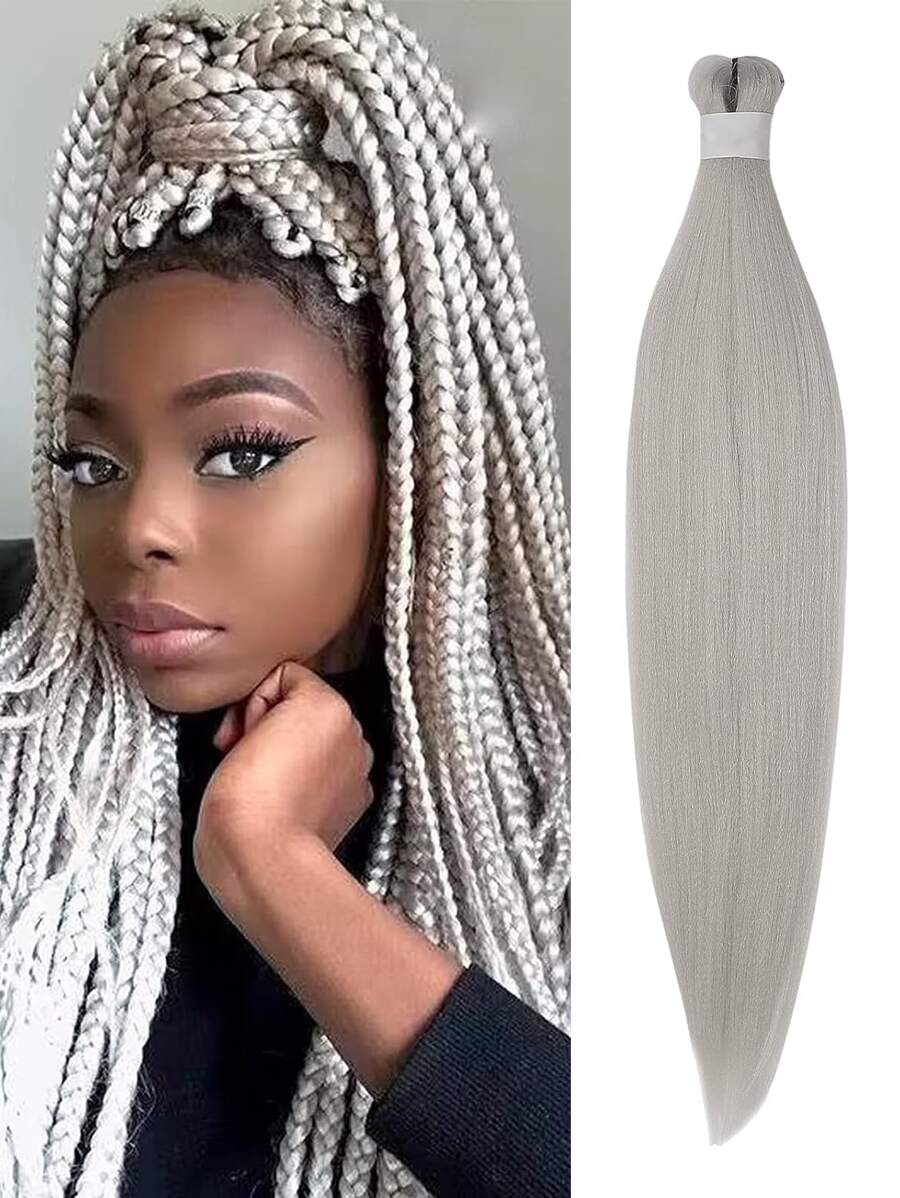 預張力編織髮延長套,雙色合成26英寸一包專業燙水燃燒合成纖維針織髮 - 灰色 - 查看 1