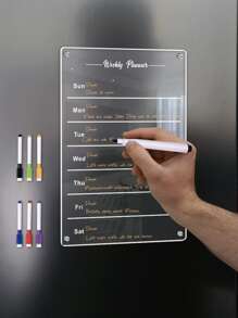 1pc 3d Magnetic Transparent Weekly Planner Memo Board, Erasable Magnetic Fridge Sticker, With Wall Hooks For Different Scenes Birthday - White - View 3