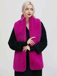 1pc Women's Solid Color Polyester Fashion Warm Fuzzy Scarf, Suitable For Daily Use - Hot Pink - View 3