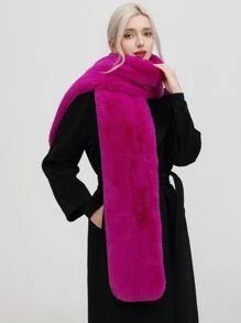 1pc Women's Solid Color Polyester Fashion Warm Fuzzy Scarf, Suitable For Daily Use - Hot Pink - View 2