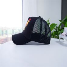 1件時尚簡約男士黑色繡雞毛線棒球帽,適合戶外和休閒穿著,帶有彎曲邊緣 - 黑色 - 查看 3