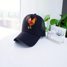 1件時尚簡約男士黑色繡雞毛線棒球帽,適合戶外和休閒穿著,帶有彎曲邊緣 - 黑色 - 查看 1