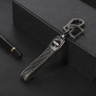 1 Piece Universal Embossed Leather Car Keychain, Braided Leather Rope, Double Buckle, Simple Fashion Key Ring