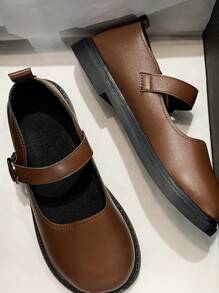 女士時尚馬莉珍平底鞋,休閒圓頭,低跟,英式風格,淺啡色皮革鞋,新品上市 - 棕色 - 查看 6