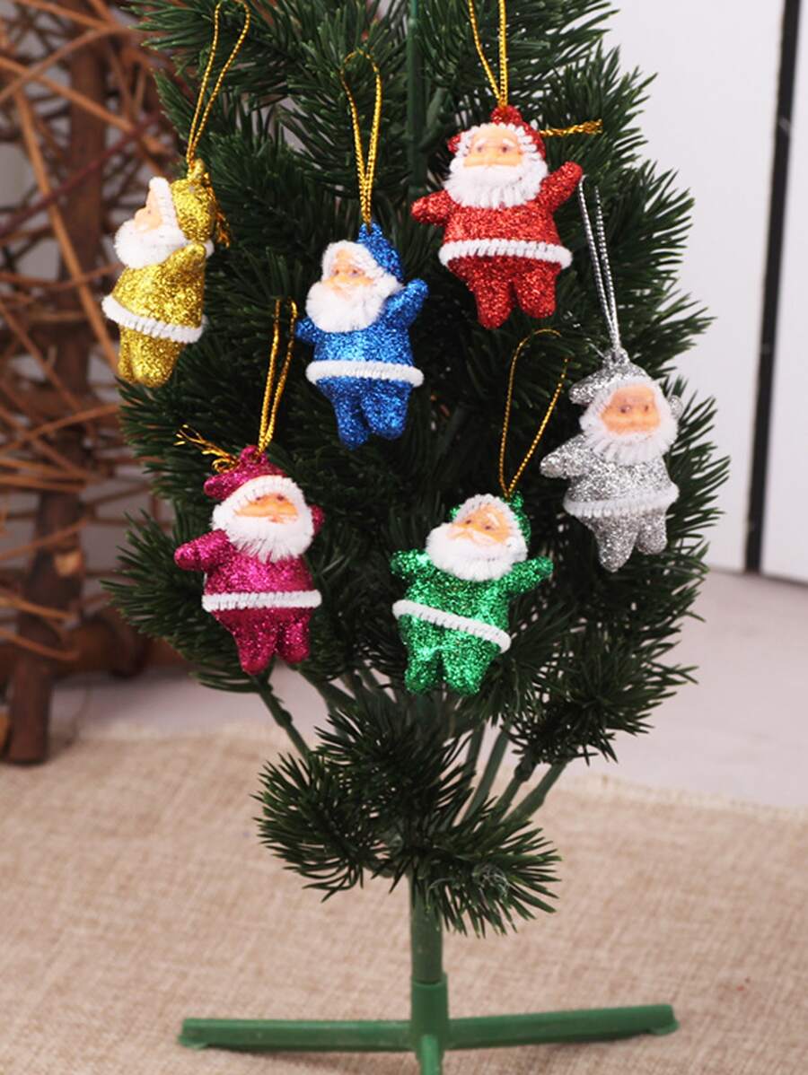 6pcsColored Gold Powder Santa Claus Doll Pendant, Christmas Tree Accessories, Santa Claus,Christmas