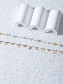2入組/套尺寸可調節項鍊帶極簡圓金屬吊墜,適用於女士日常穿著 - 金色 - 查看 3